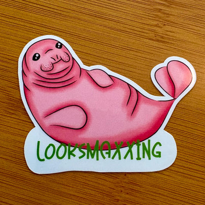looksmaxxing seal 3” glossy vinyl laptop water bottle sticker decal
