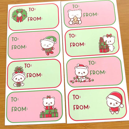 Christmas bears fun gift tag sticker sheets 16 tags
