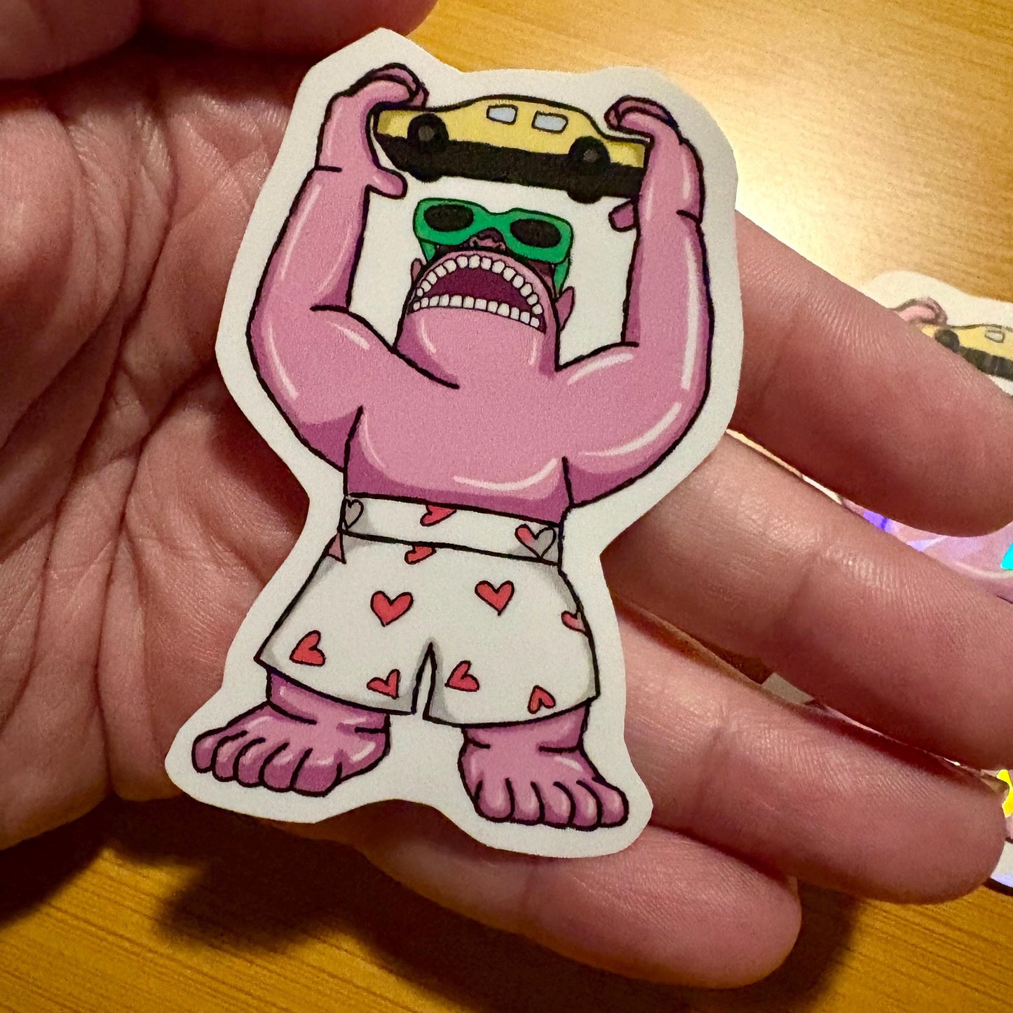 pink inflatable gorilla glossy holographic vinyl laptop water bottle sticker decal