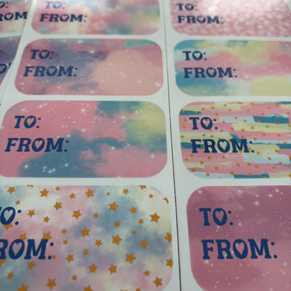 pastel rainbow splash gift tag sticker sheets 16 tags