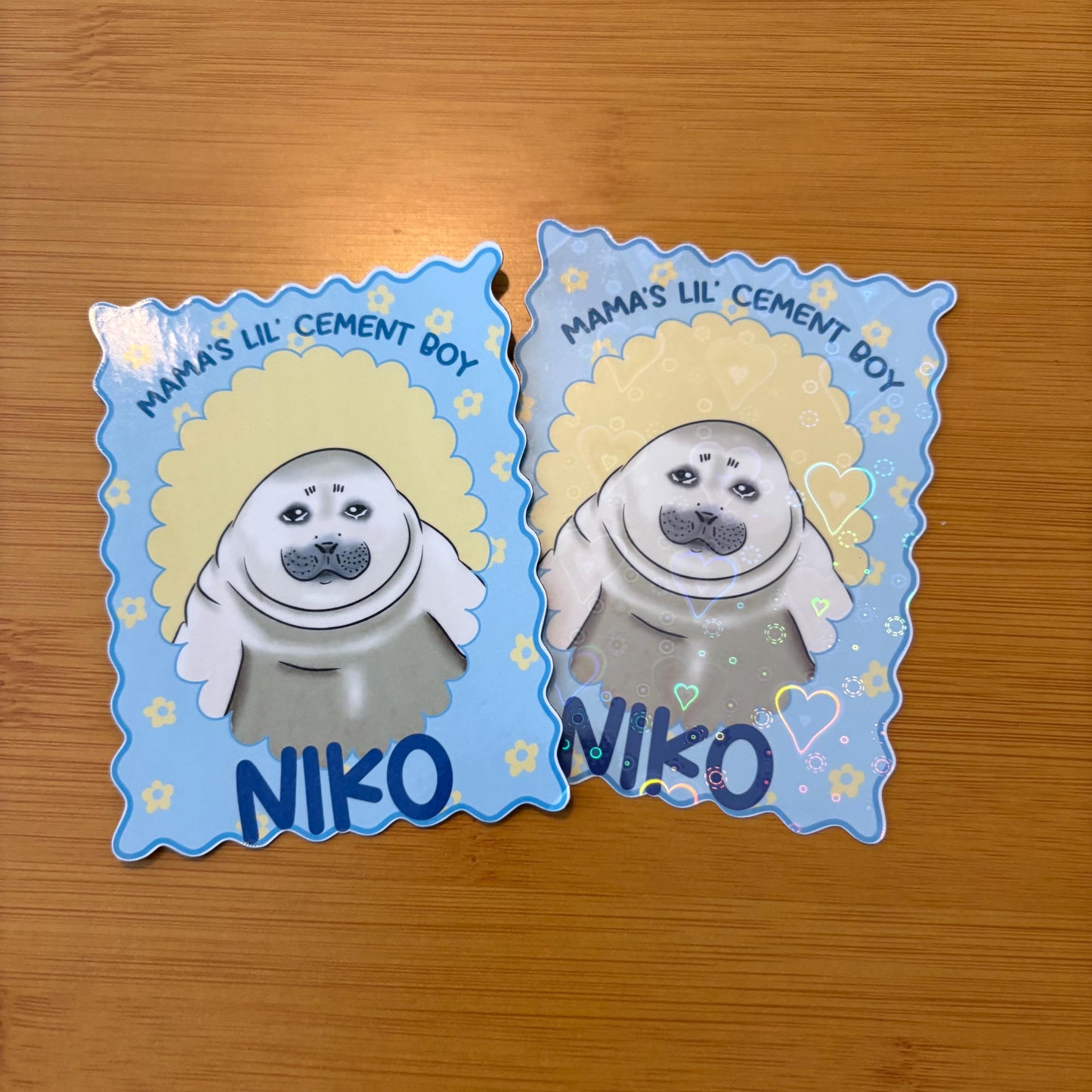 Niko the Seal cement boy 4x3” glossy vinyl sticker or magnet laptop water bottle sticker decal