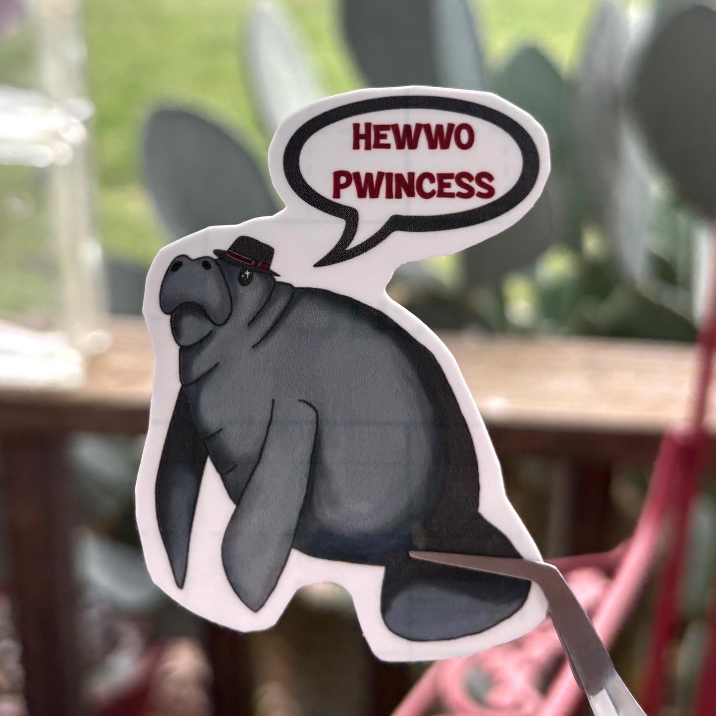 hewwo pwincess fedora manatee 3” glossy vinyl waterproof sticker