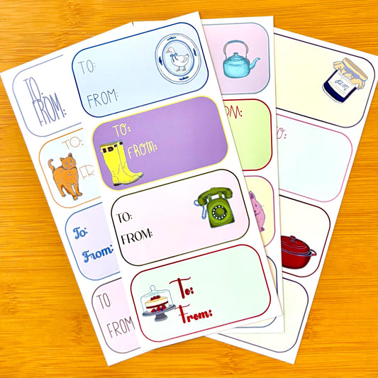 cottagecore gift tag sticker sheets 16 tags