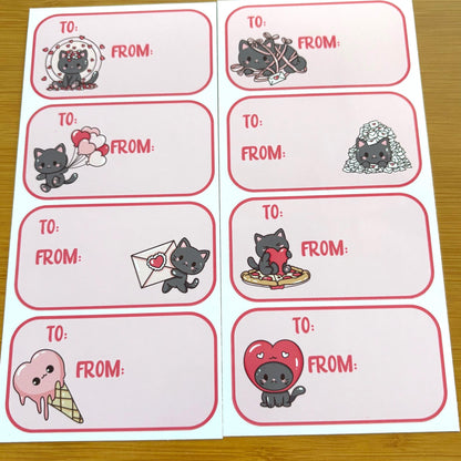 Funny valentine cat gift tag sticker sheets 16 tags