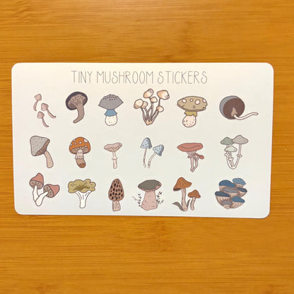 tiny mushrooms sticker sheet glossy vinyl stickers for rewards, party favors, collecting, crafts, charts, 18 stickers
