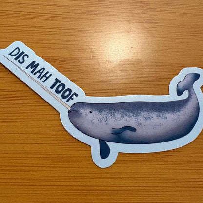 Dis mah toof funny narwhal 3” glossy vinyl laptop water bottle sticker decal