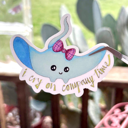 I cry on company time manta ray 3” matte vinyl sticker