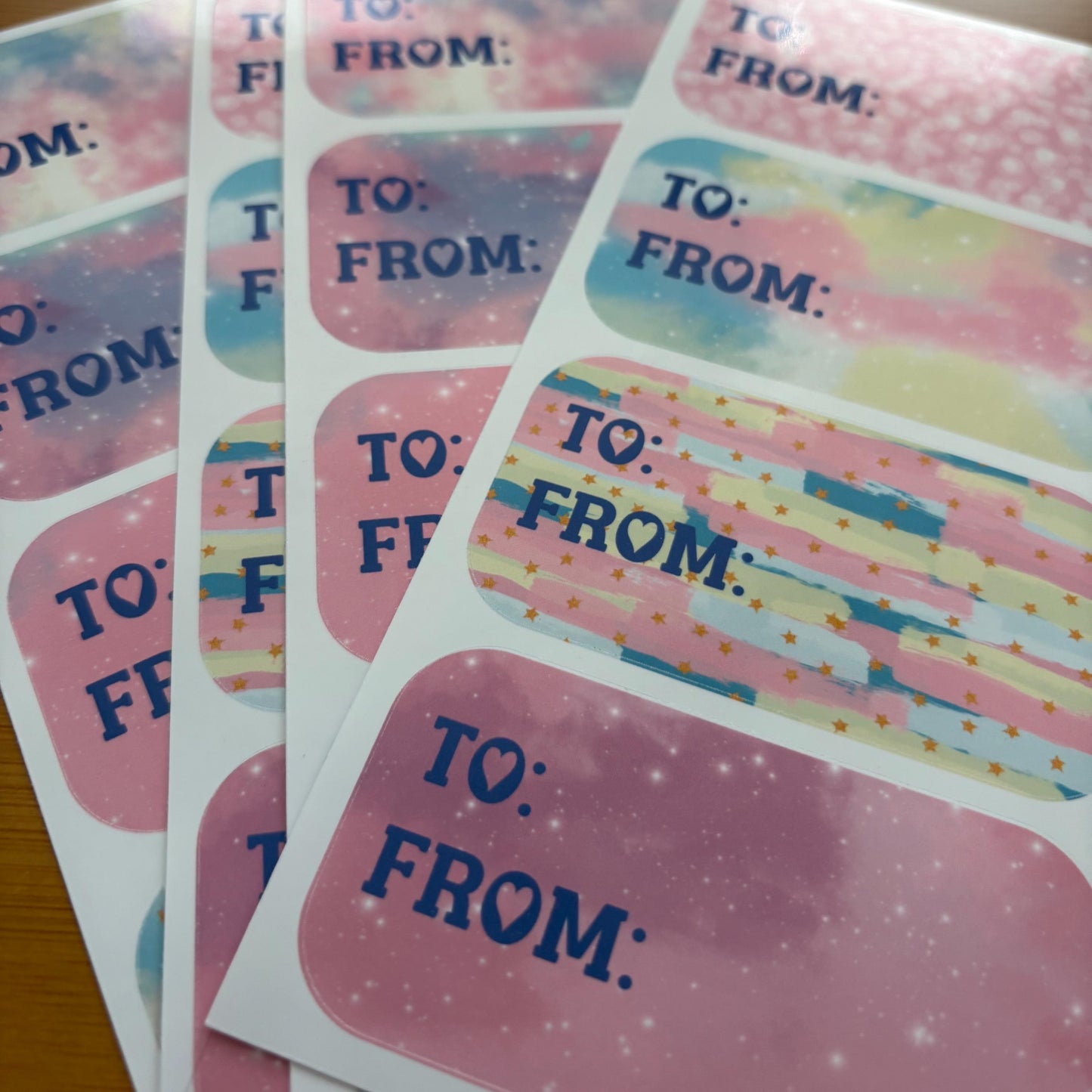 pastel rainbow splash gift tag sticker sheets 16 tags