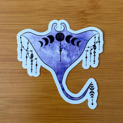 moon phases mystical manta ray 3” glossy vinyl laptop water bottle sticker decal