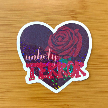 unholy terror rose heart glossy vinyl laptop water bottle sticker decal