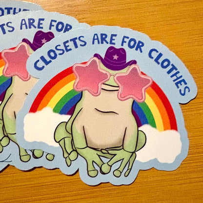 closets are for clothes gay frog pride sticker glossy vinyl laptop water bottle sticker decal