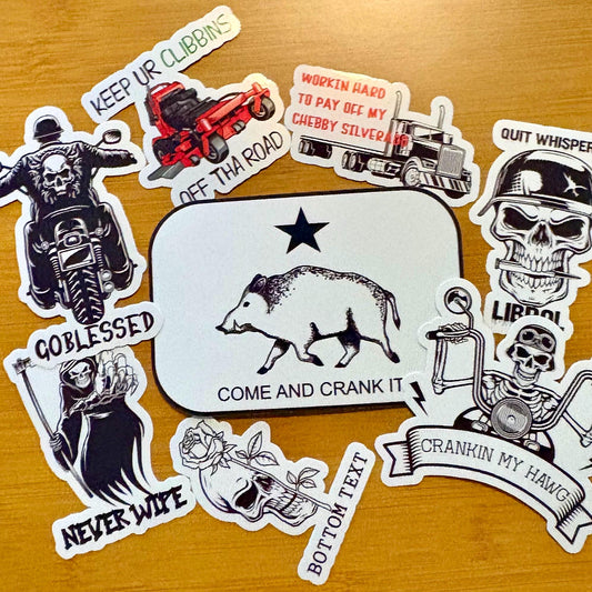 8 Pack Glossy Vinyl Hoss Hawg Crankin Stickers (Waterproof Laptop Decals)