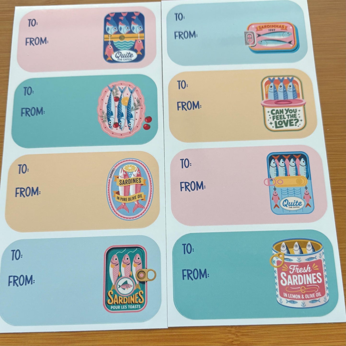 fun sardine gift tag sticker sheets 16 tags