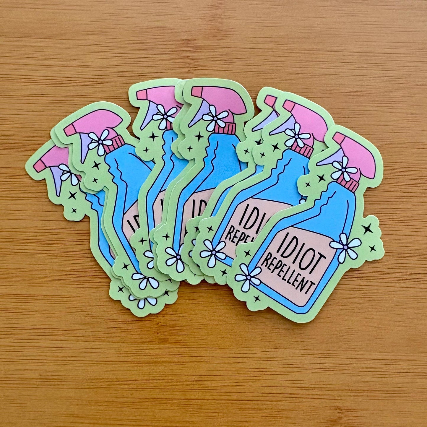 idiot repellent spray sticker durable glossy vinyl laptop water bottle decal