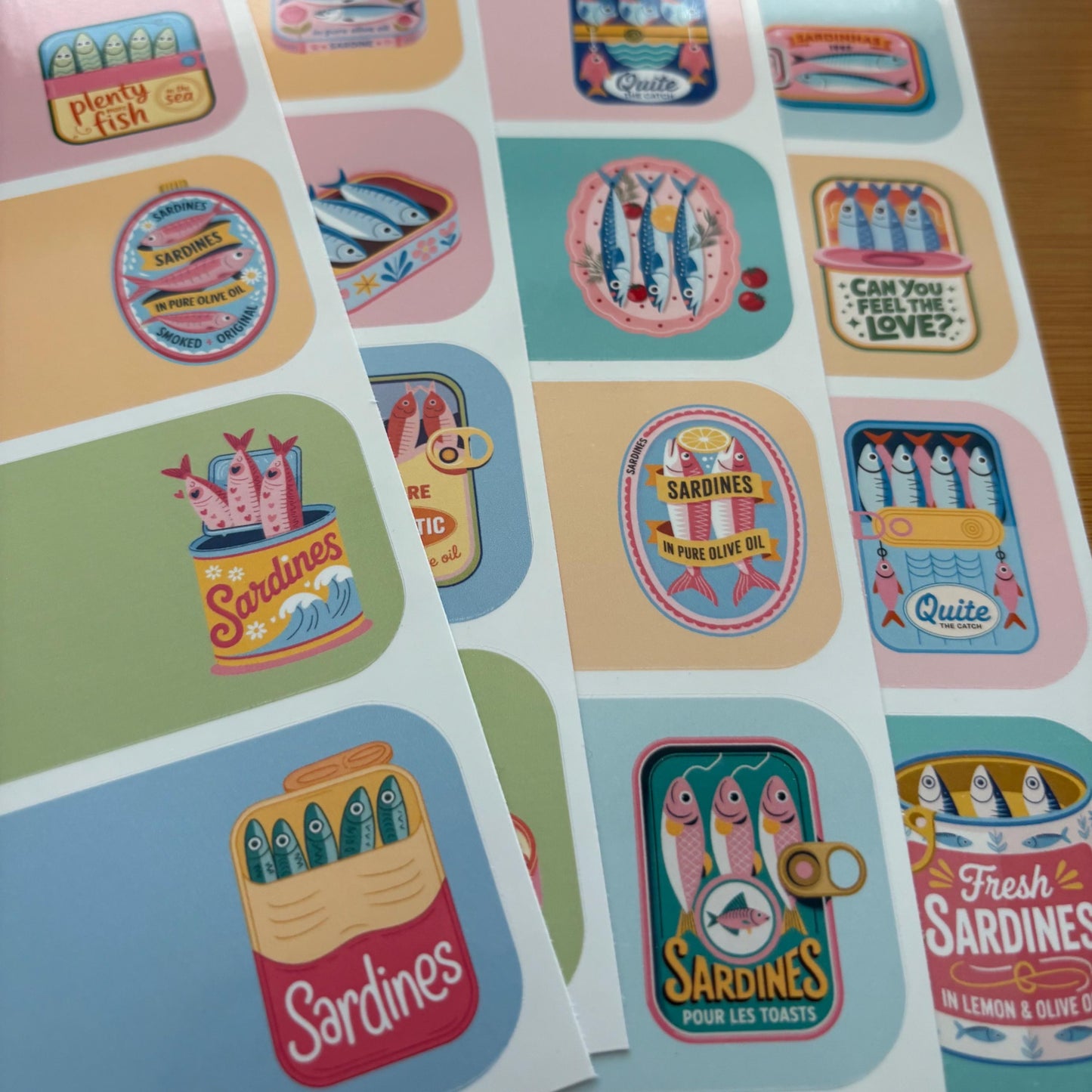 fun sardine gift tag sticker sheets 16 tags
