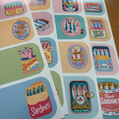 fun sardine gift tag sticker sheets 16 tags