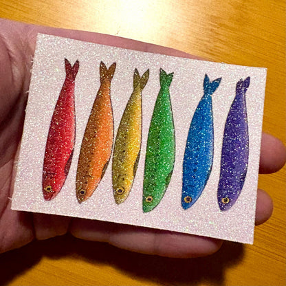glitter rainbow sardine sticker sheet glossy vinyl stickers