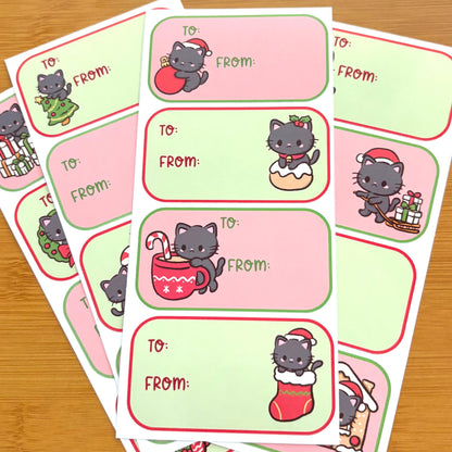 Christmas cats fun gift tag sticker sheets 16 tags