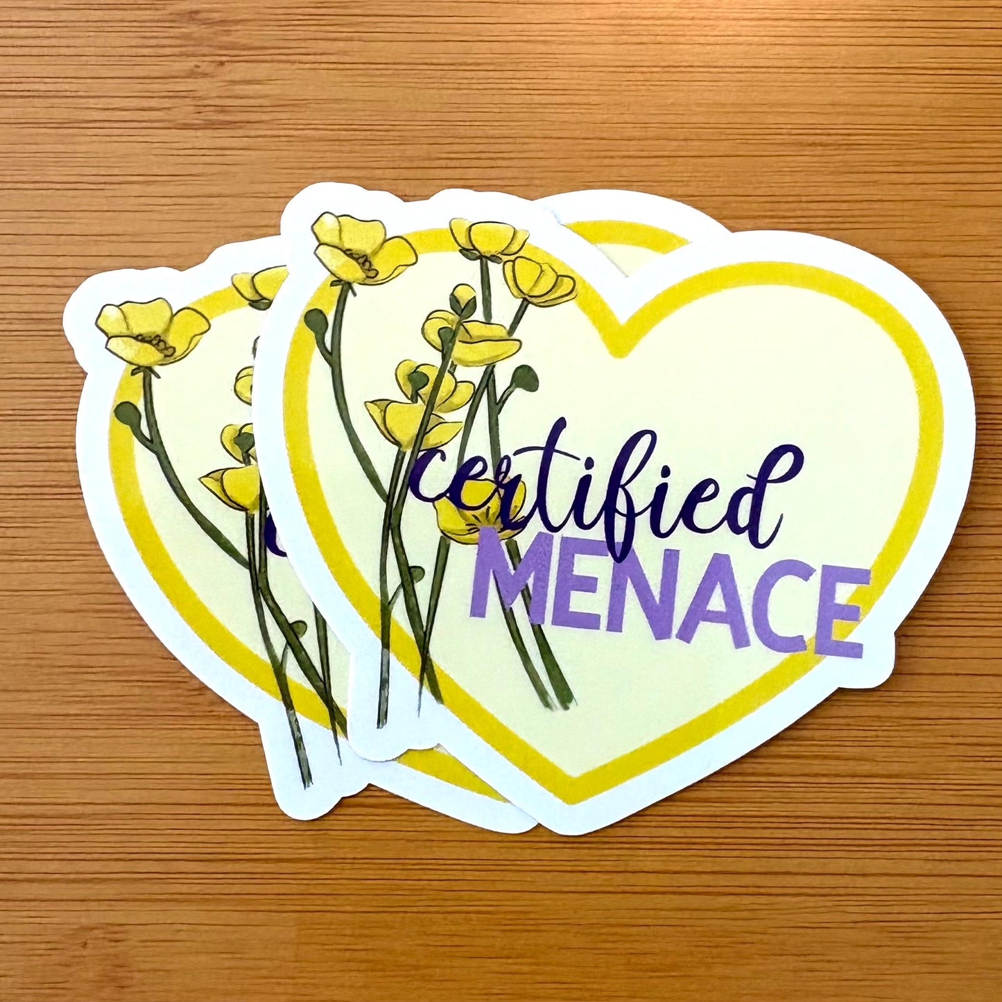 certified menace buttercup heart glossy vinyl laptop water bottle sticker decal