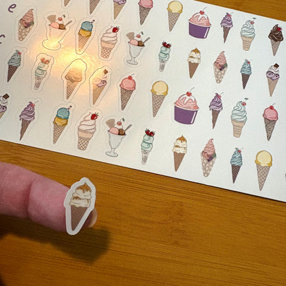 tiny ice cream party sticker sheet glossy vinyl stickers for rewards, planners, collecting, crafts, charts, 44 stickers