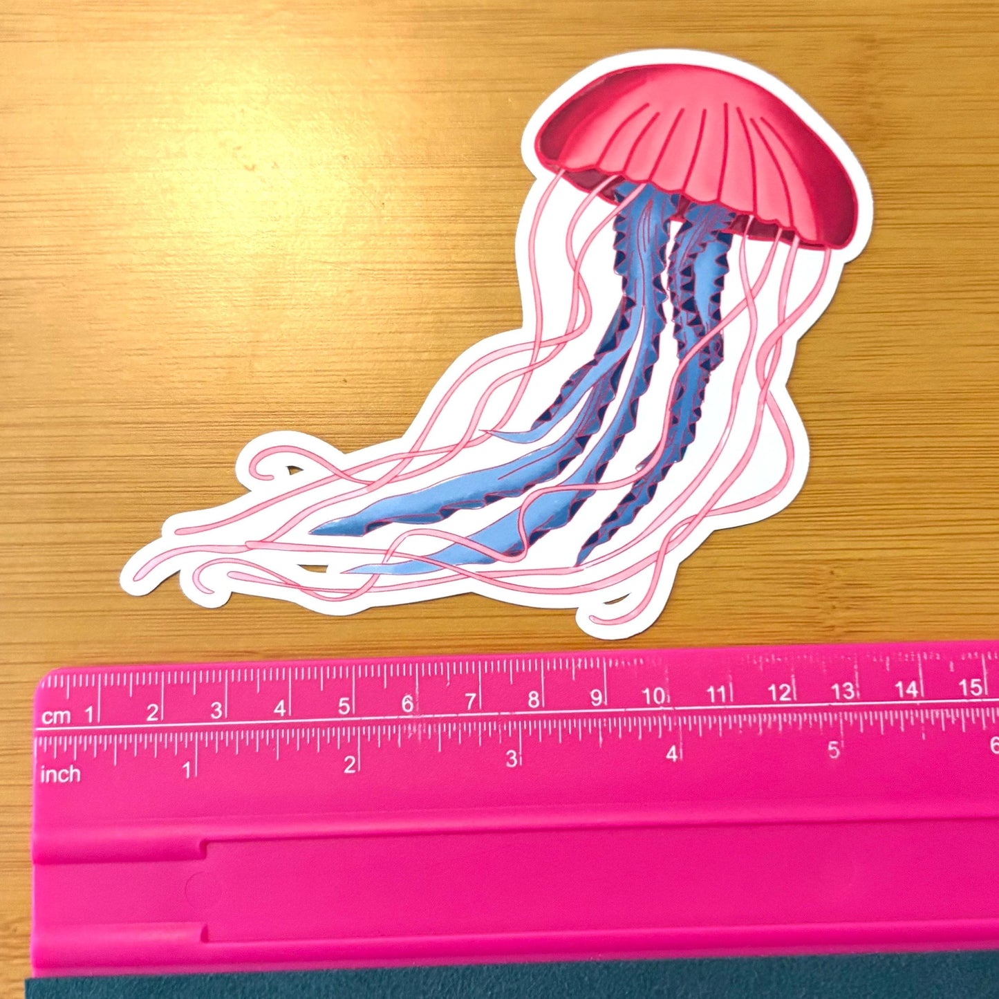 extra large pink and blue jellyfish 6” glossy vinyl laptop water bottle sticker decal