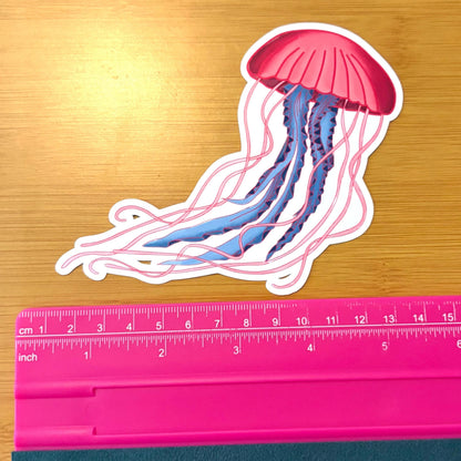 extra large pink and blue jellyfish 6” glossy vinyl laptop water bottle sticker decal