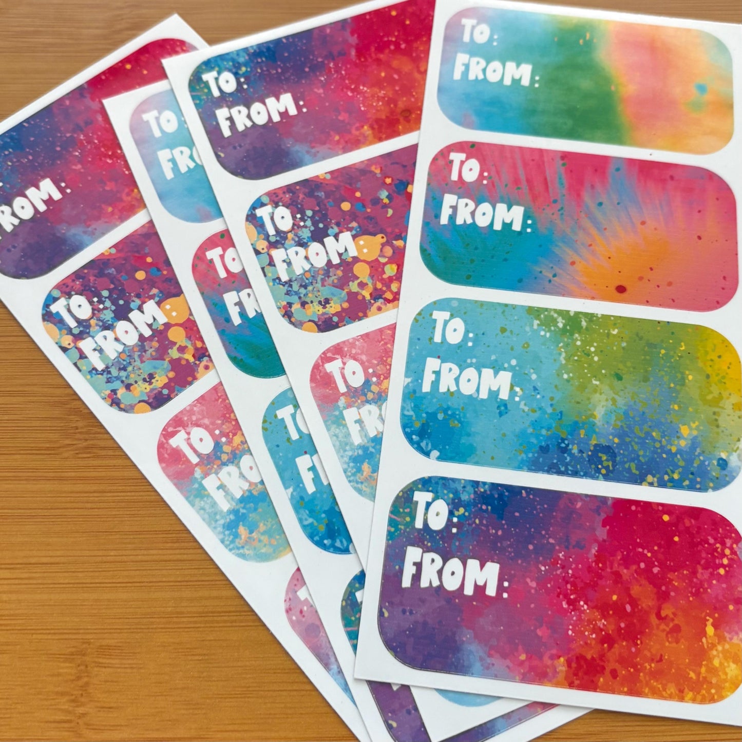 rainbow splash gift tag sticker sheets 16 tags