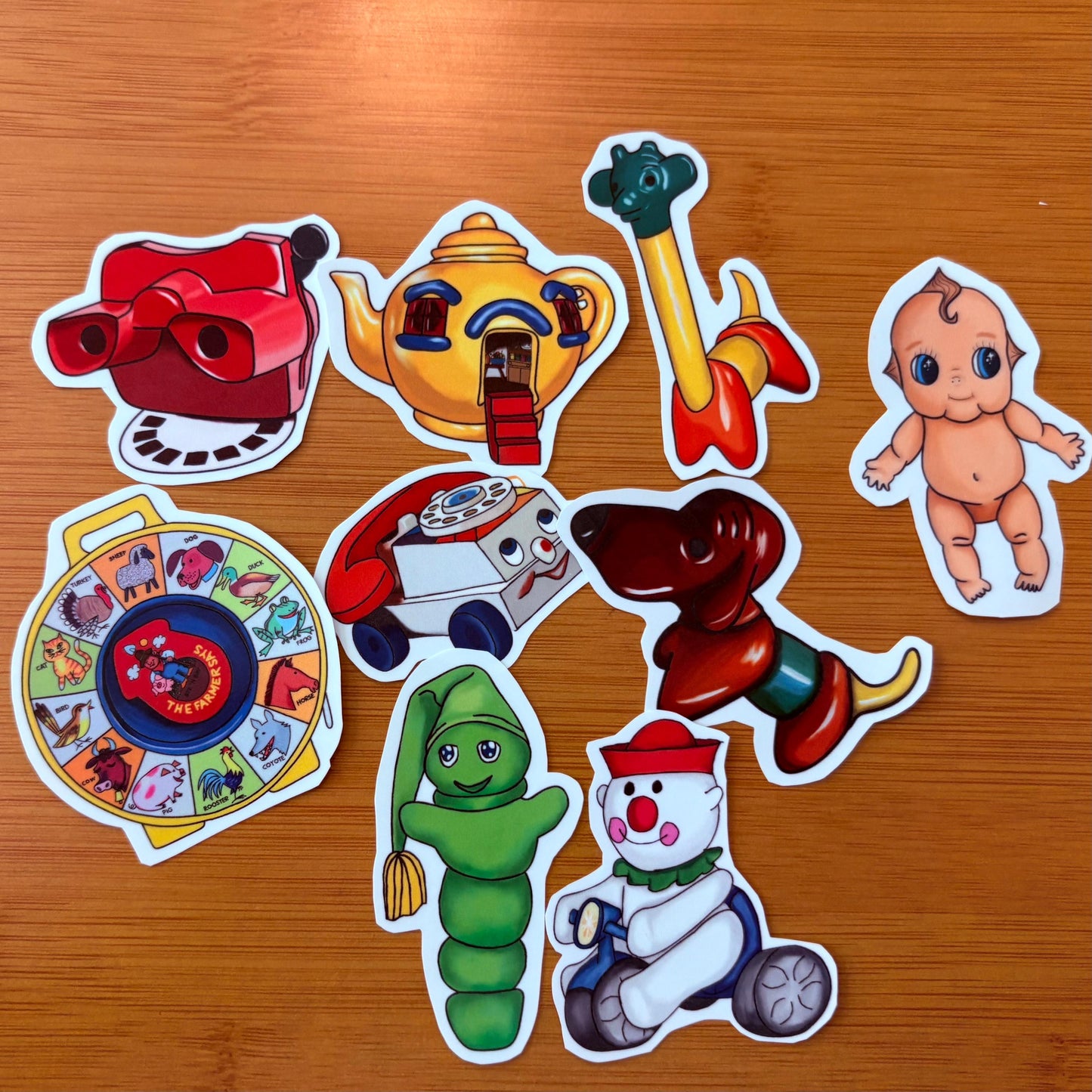 Retro Toy Stickers (9 Pack), Glossy Vinyl Decals for Laptops, Water Bottles
