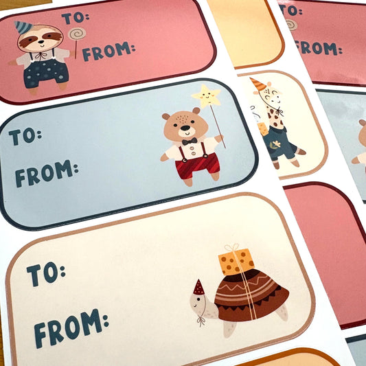 cute birthday animals gift tag sticker sheets 16 tags