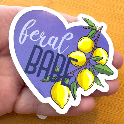 feral babe lemon heart glossy vinyl laptop water bottle sticker decal