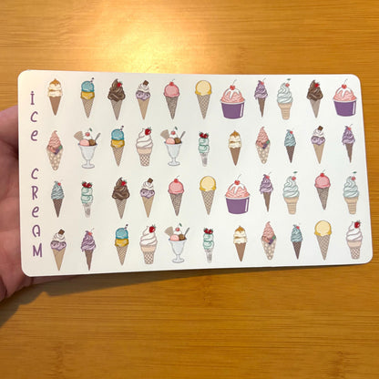 tiny ice cream party sticker sheet glossy vinyl stickers for rewards, planners, collecting, crafts, charts, 44 stickers