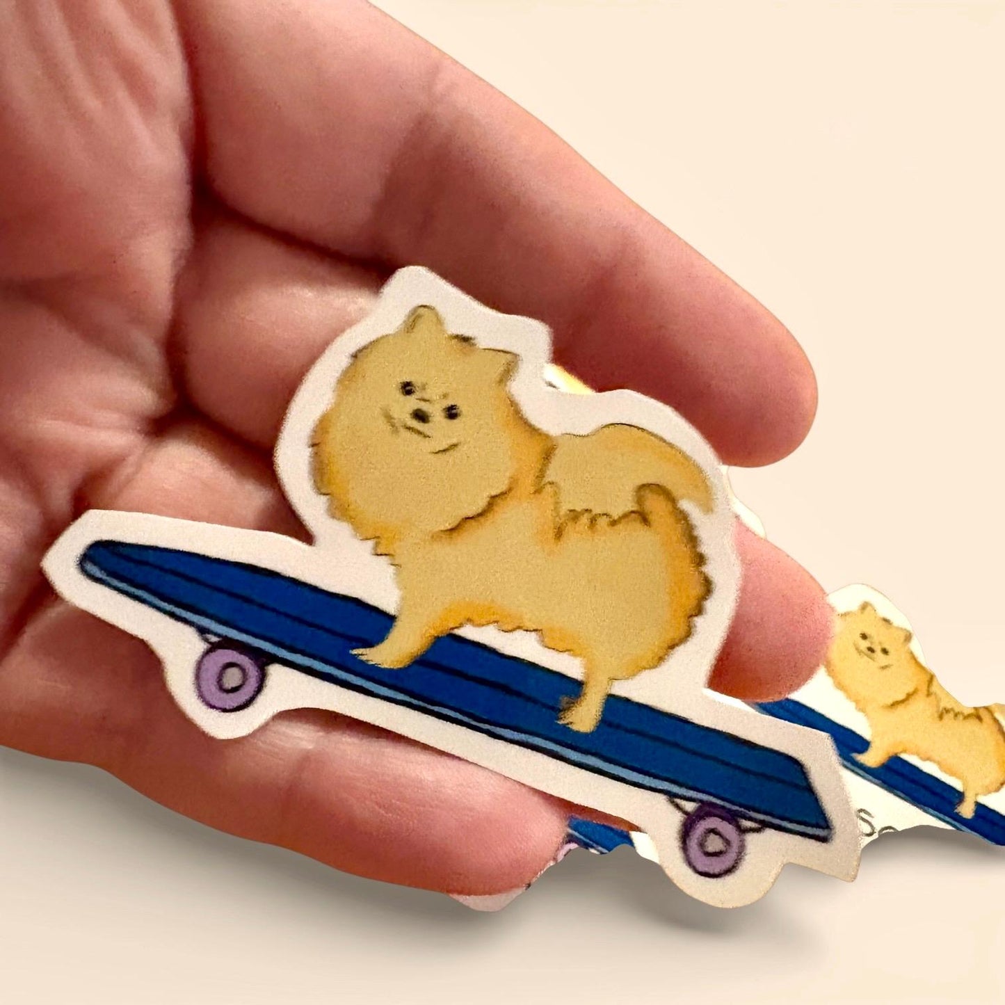 pomeranian on a skateboard sticker durable glossy vinyl laptop water bottle decal