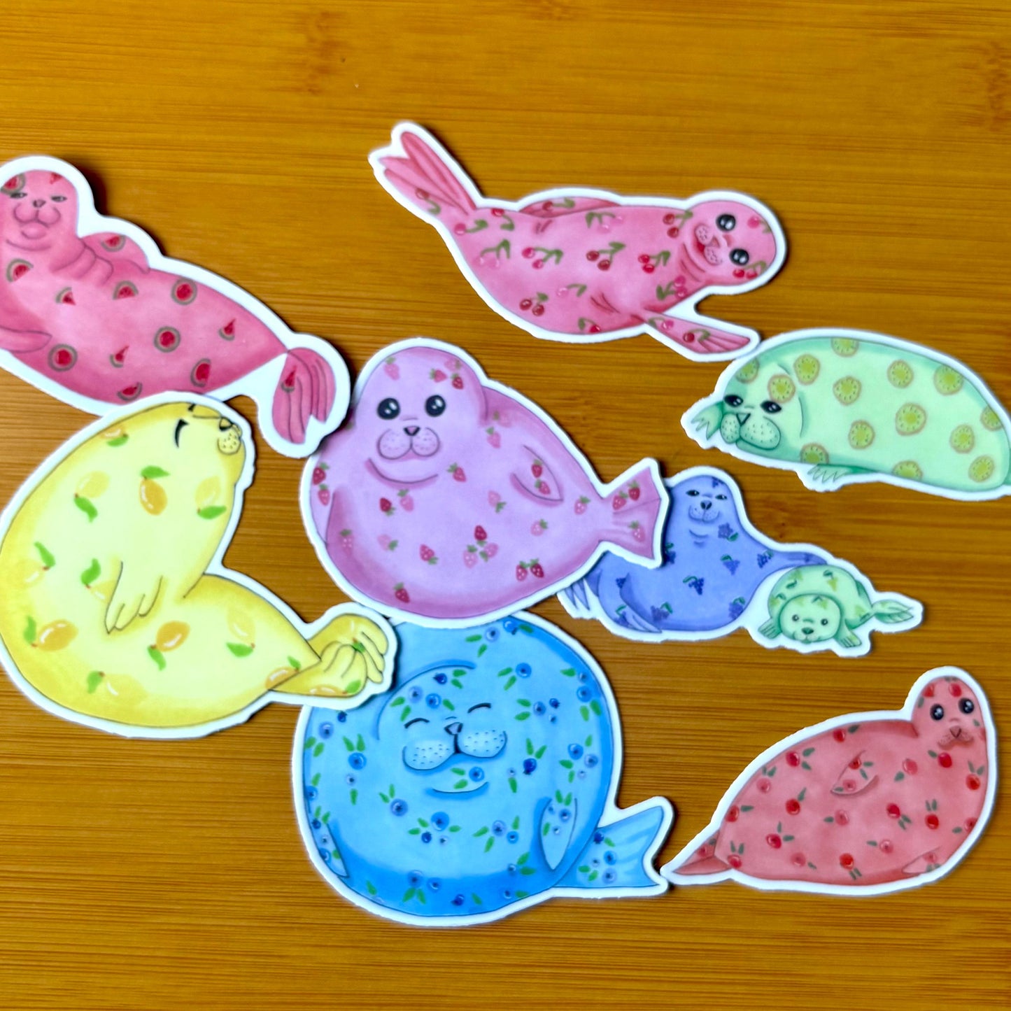 fruity rainbow seal sticker pack matte vinyl laptop water bottle decal