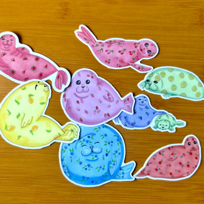 fruity rainbow seal sticker pack matte vinyl laptop water bottle decal