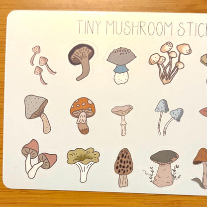 tiny mushrooms sticker sheet glossy vinyl stickers for rewards, party favors, collecting, crafts, charts, 18 stickers