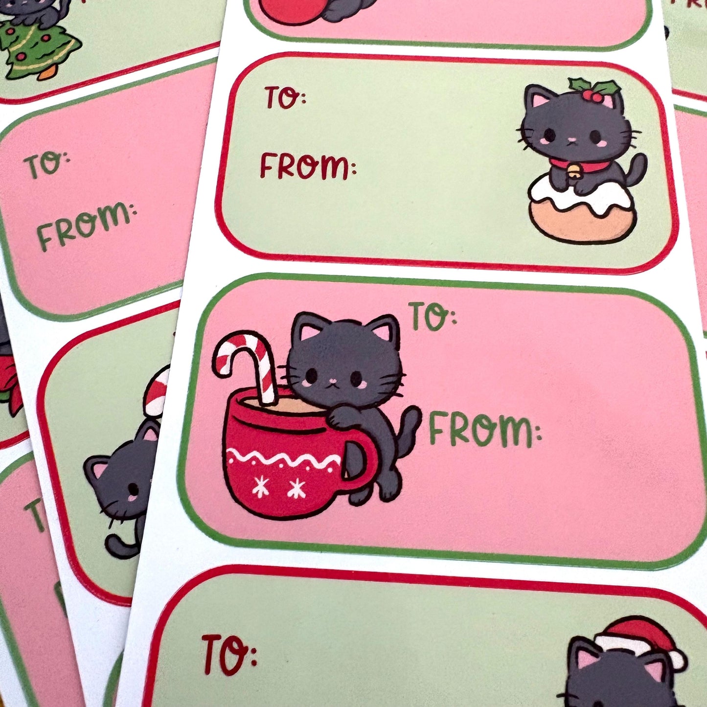 Christmas cats fun gift tag sticker sheets 16 tags