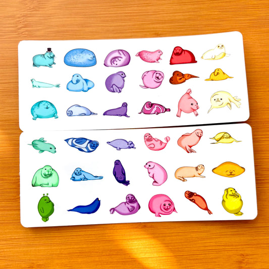 mini seal sticker sheet glossy vinyl stickers for rewards, party favors, collecting, crafts, charts, 36 stickers