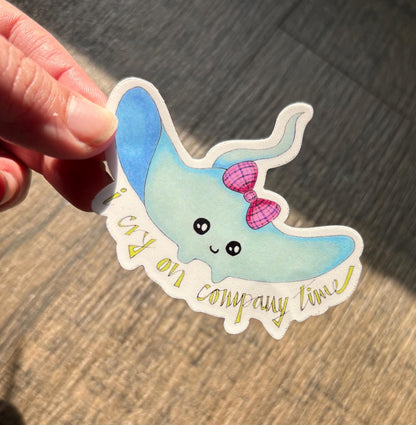 I cry on company time manta ray 3” matte vinyl sticker