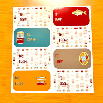 fish dinner gift tag sticker sheets 16 tags