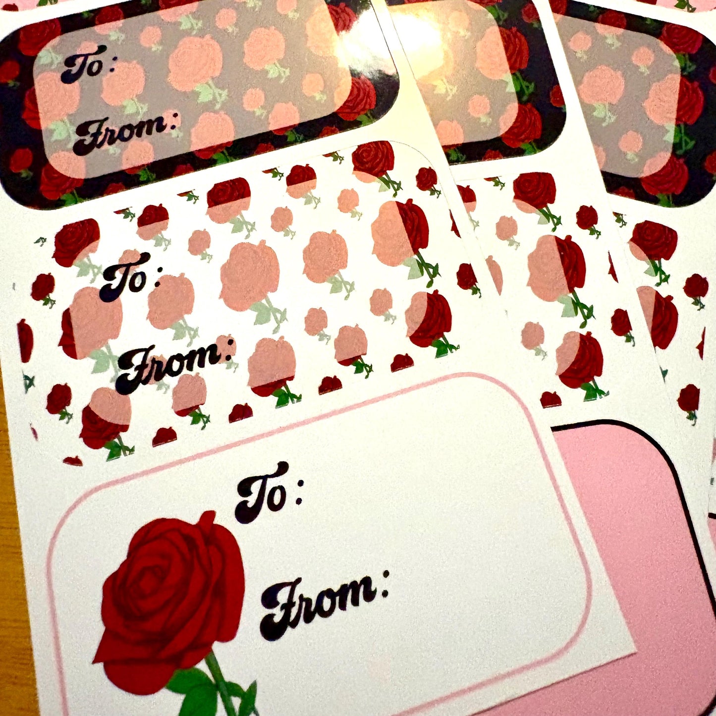 red rose gift tag sticker sheets 16 tags