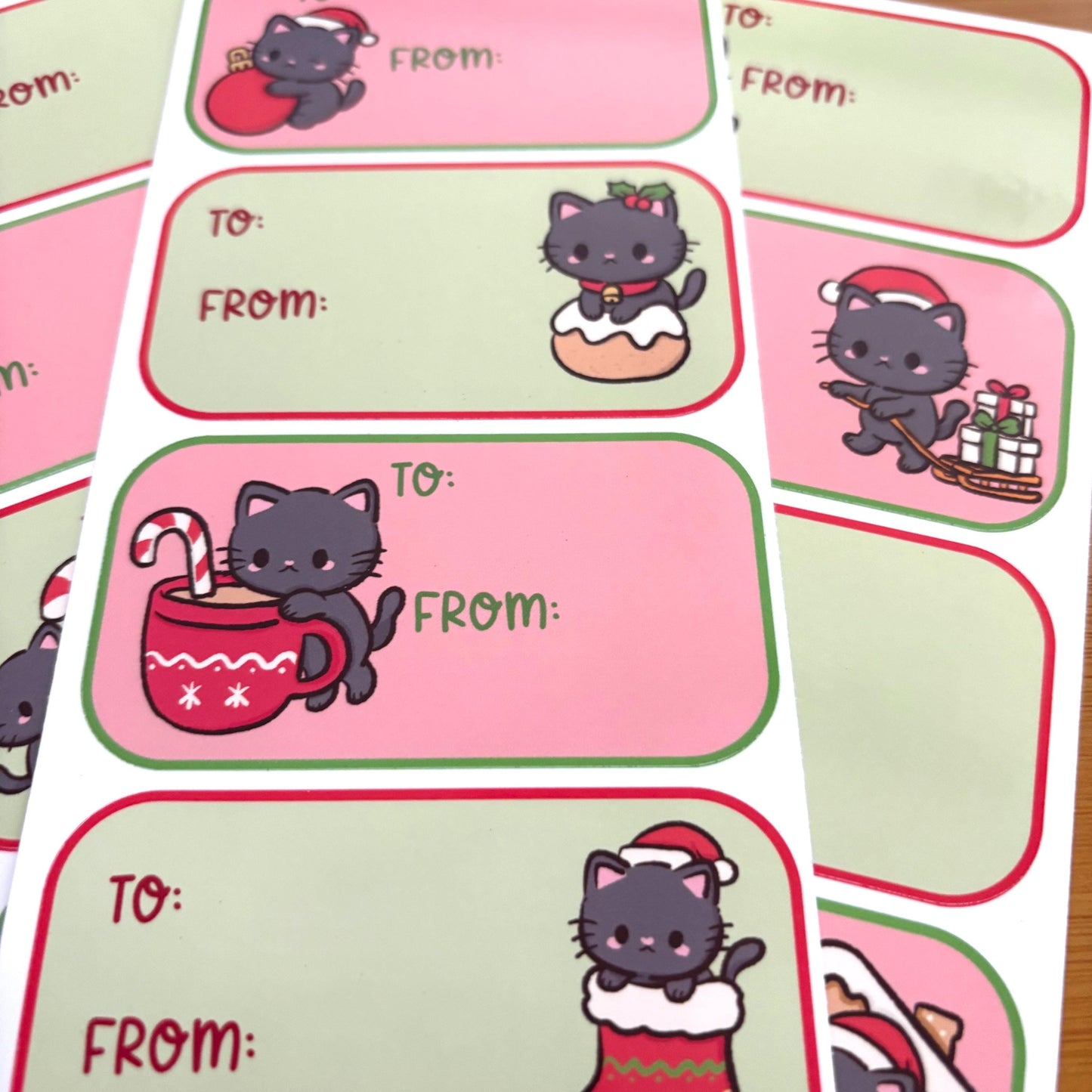 Christmas cats fun gift tag sticker sheets 16 tags