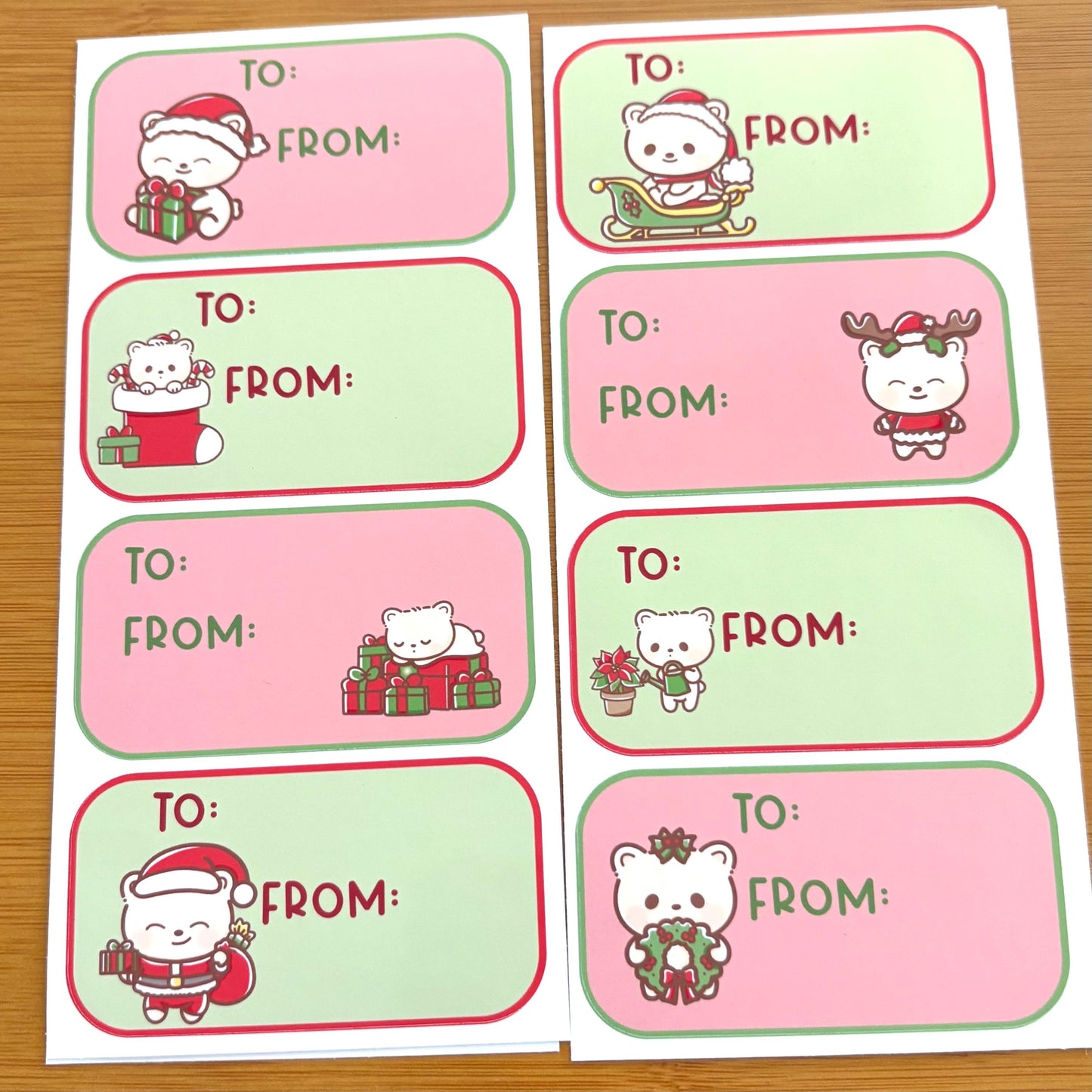 Christmas bears fun gift tag sticker sheets 16 tags
