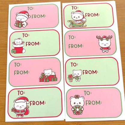 Christmas bears fun gift tag sticker sheets 16 tags