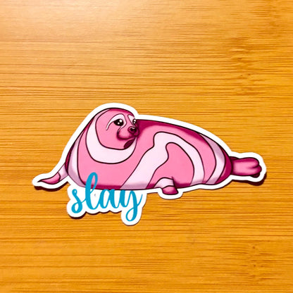 slay - pink ribbon seal 3” glossy vinyl laptop water bottle sticker decal