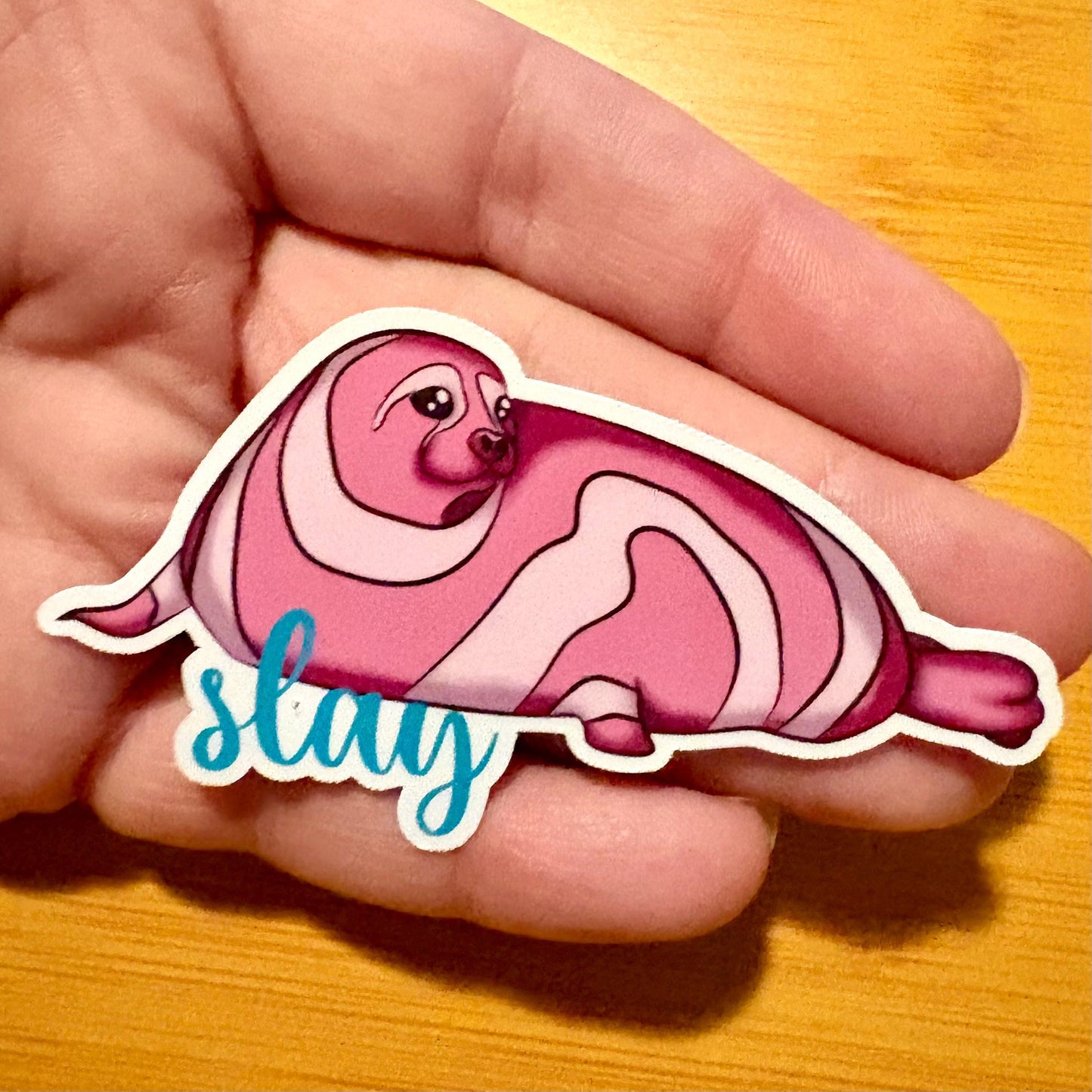 slay - pink ribbon seal 3” glossy vinyl laptop water bottle sticker decal