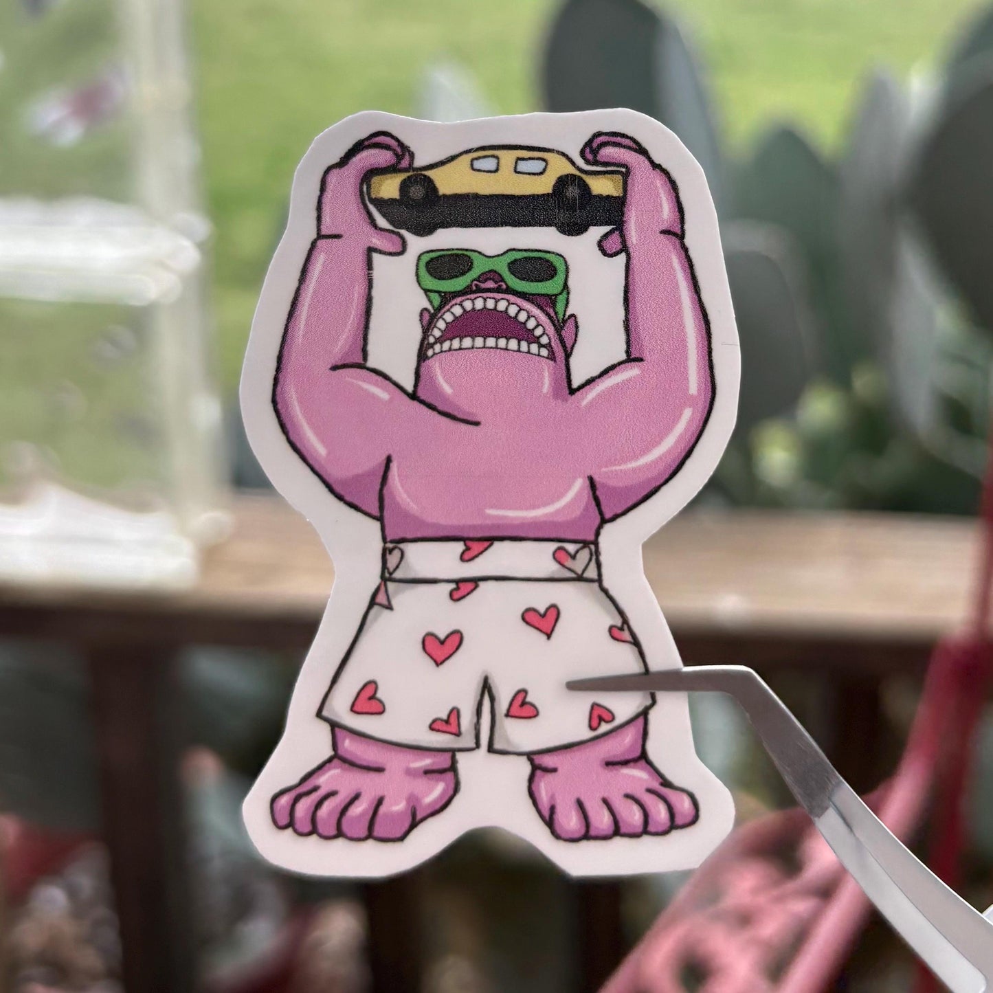 pink inflatable gorilla glossy holographic vinyl laptop water bottle sticker decal