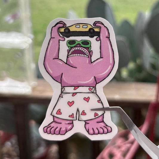 pink inflatable gorilla glossy holographic vinyl laptop water bottle sticker decal