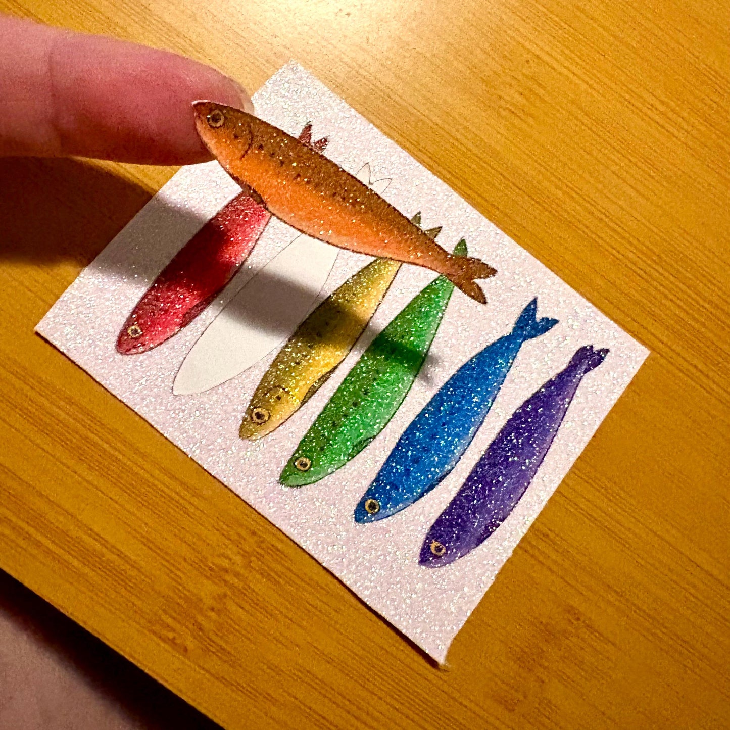 glitter rainbow sardine sticker sheet glossy vinyl stickers
