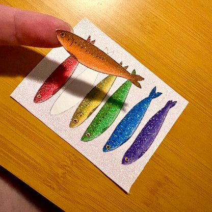 glitter rainbow sardine sticker sheet glossy vinyl stickers