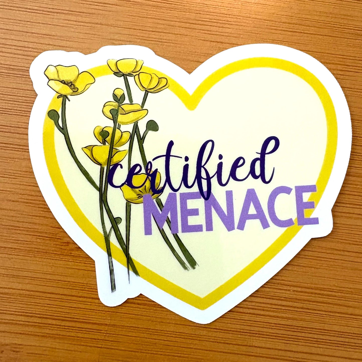 certified menace buttercup heart glossy vinyl laptop water bottle sticker decal